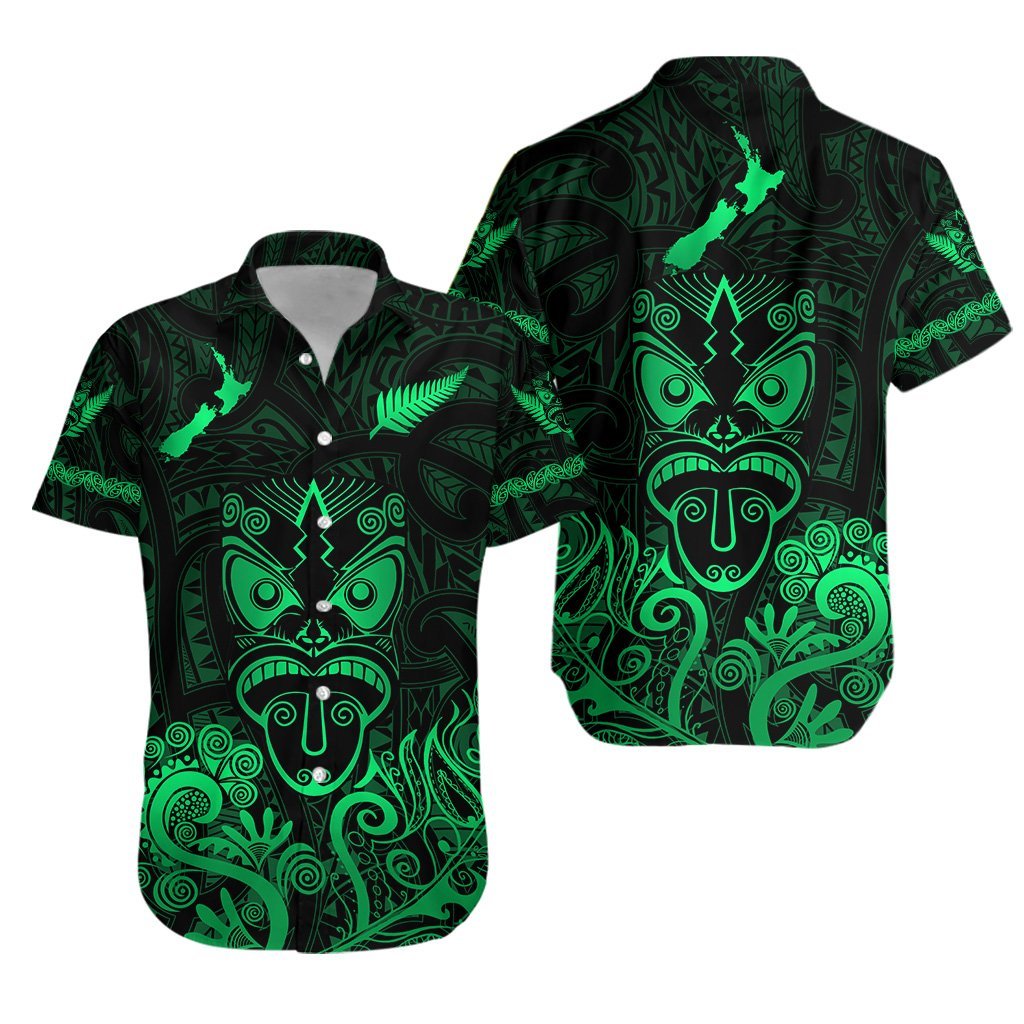 Maori Aotearoa Rugby Haka Hawaiian Shirt New Zealand Silver Fern - Green