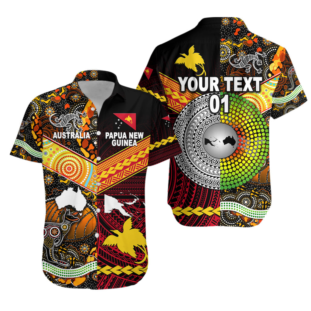 Custom Personalised Papua New Guinea And Australia Aboriginal Hawaiian Shirt Together, Custom Text And Number