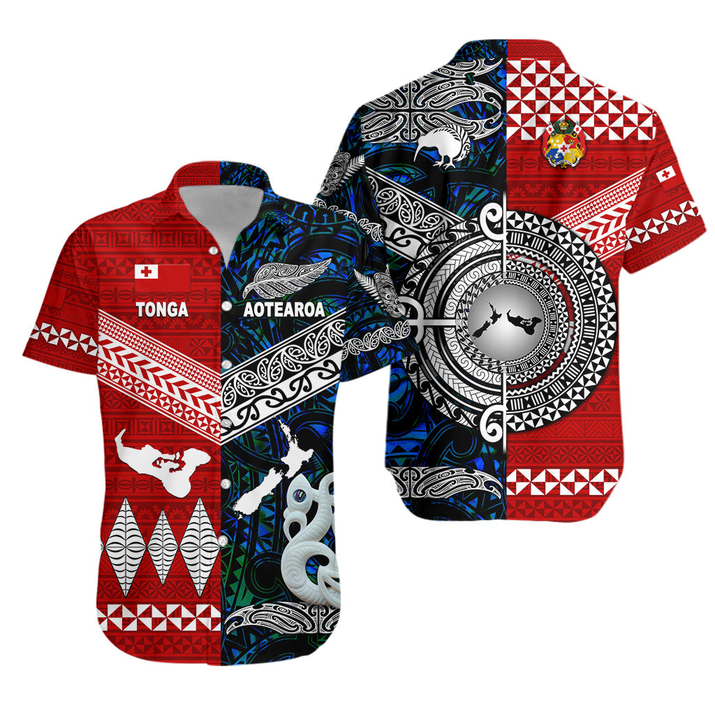 New Zealand Maori Aotearoa Tonga Polynesian Together Hawaiian Shirt - Blue