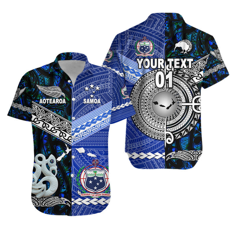 Custom Personalised Samoa And New Zealand Hawaiian Shirt Together - Blue