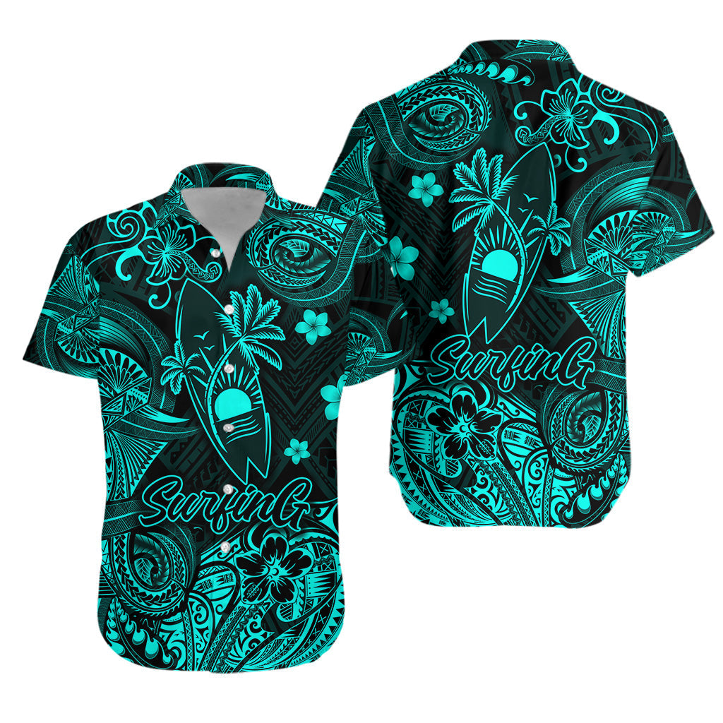 Hawaii Surfing Polynesian Hawaiian Shirt Unique Style - Turquoise