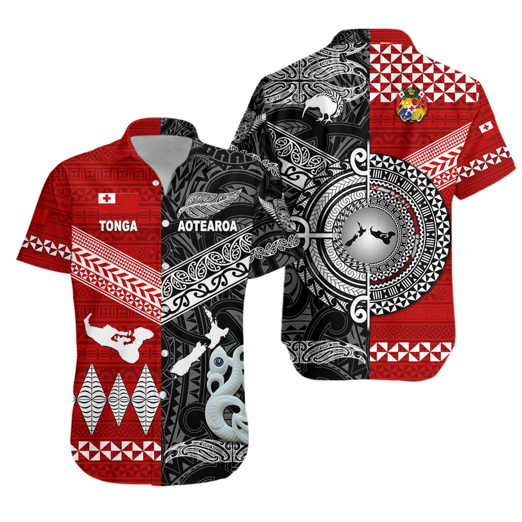 New Zealand Maori Aotearoa Tonga Polynesian Together Hawaiian Shirt - Black