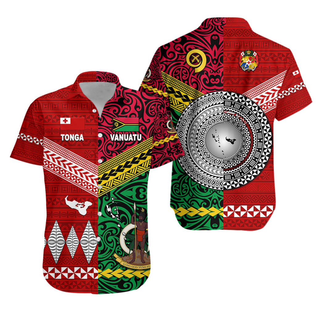 Vanuatu And Tonga Hawaiian Shirt Polynesian Together - Bright Red