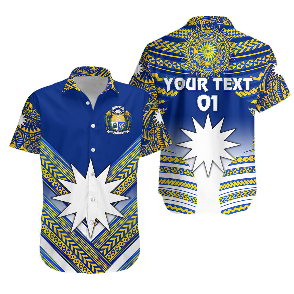 Custom Personalised Nauru Polynesian Flag Hawaiian Shirt Creative Style - Blue NO.1, Custom Text And Number