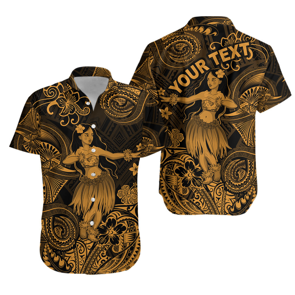 Custom Personalised Hawaii Hula Girl Polynesian Hawaiian Shirt Unique Style - Gold