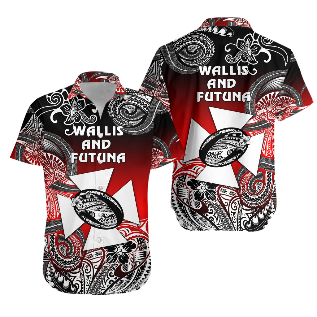 Wallis and Futuna Polynesian Hawaiian Shirt Unique Style - Gradient Red Black