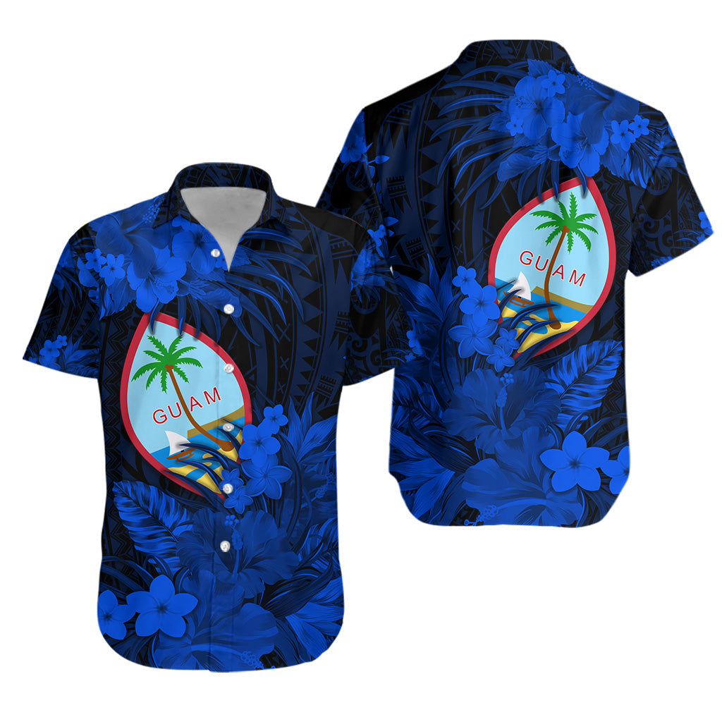 Guam Polynesian Hawaiian Shirt Tropical Flowers - Blue