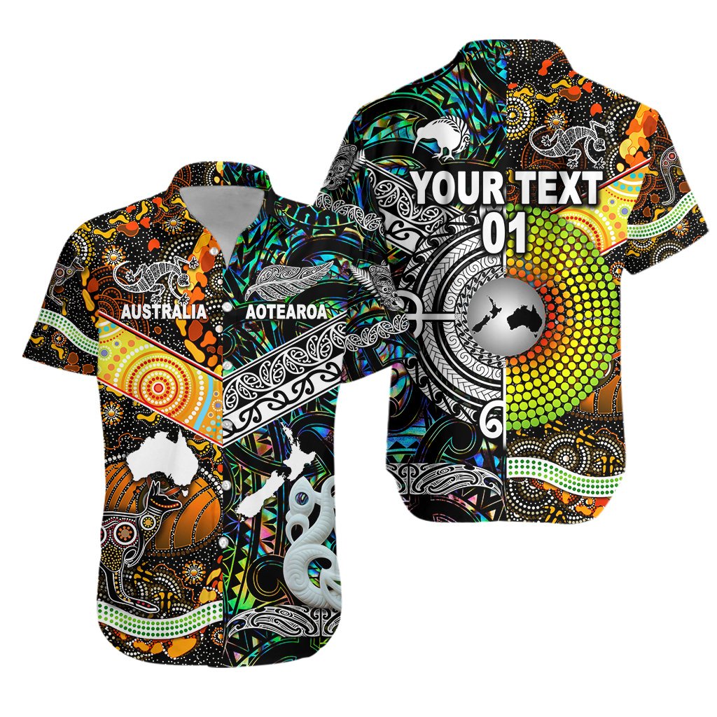 Custom Personalised New Zealand Maori Aotearoa And Australia Aboriginal Hawaiian Shirt Together - Paua Shell, Custom Text And Number