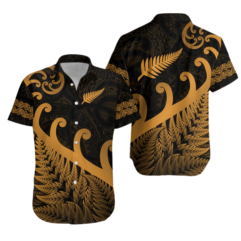 New Zealand Rugby Maori Hawaiian Shirt Silver Fern Koru Vibes - Gold