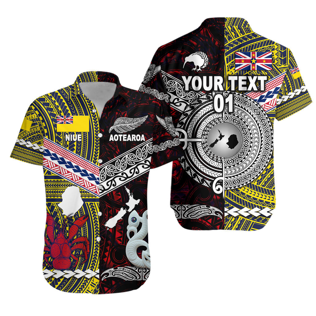 Custom Personalised New Zealand Maori Aotearoa And Niue Together Hawaiian Shirt - Red, Custom Text And Number