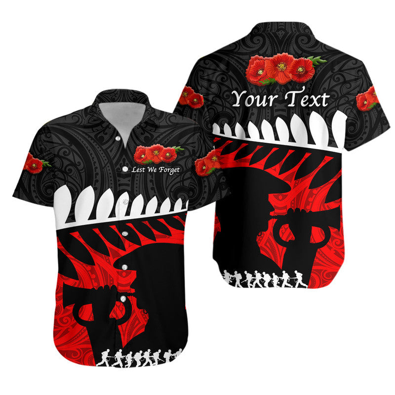 Custom Personalised New Zealand Maori ANZAC Hawaiian Shirt Remembrance Soldier - Black