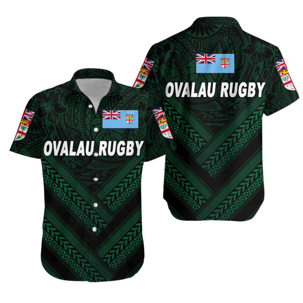 Fiji Ovalau Rugby Hawaiian Shirt Dark Green Style