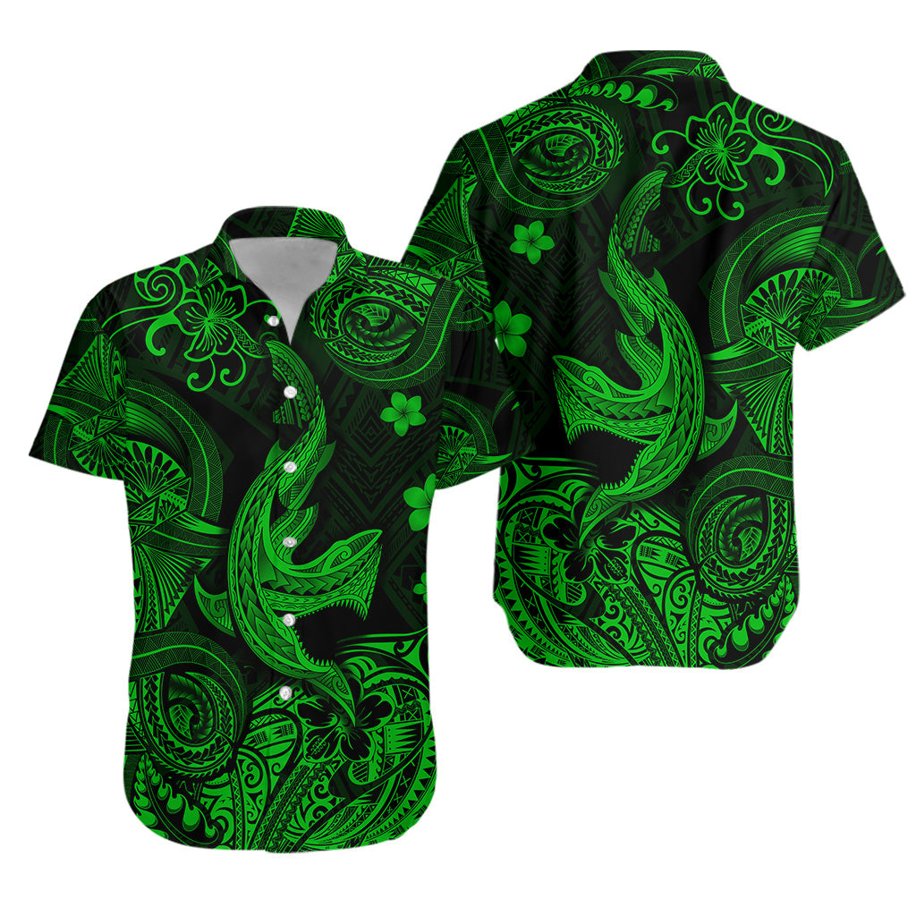 Hawaii Angry Shark Polynesian Hawaiian Shirt Unique Style - Green