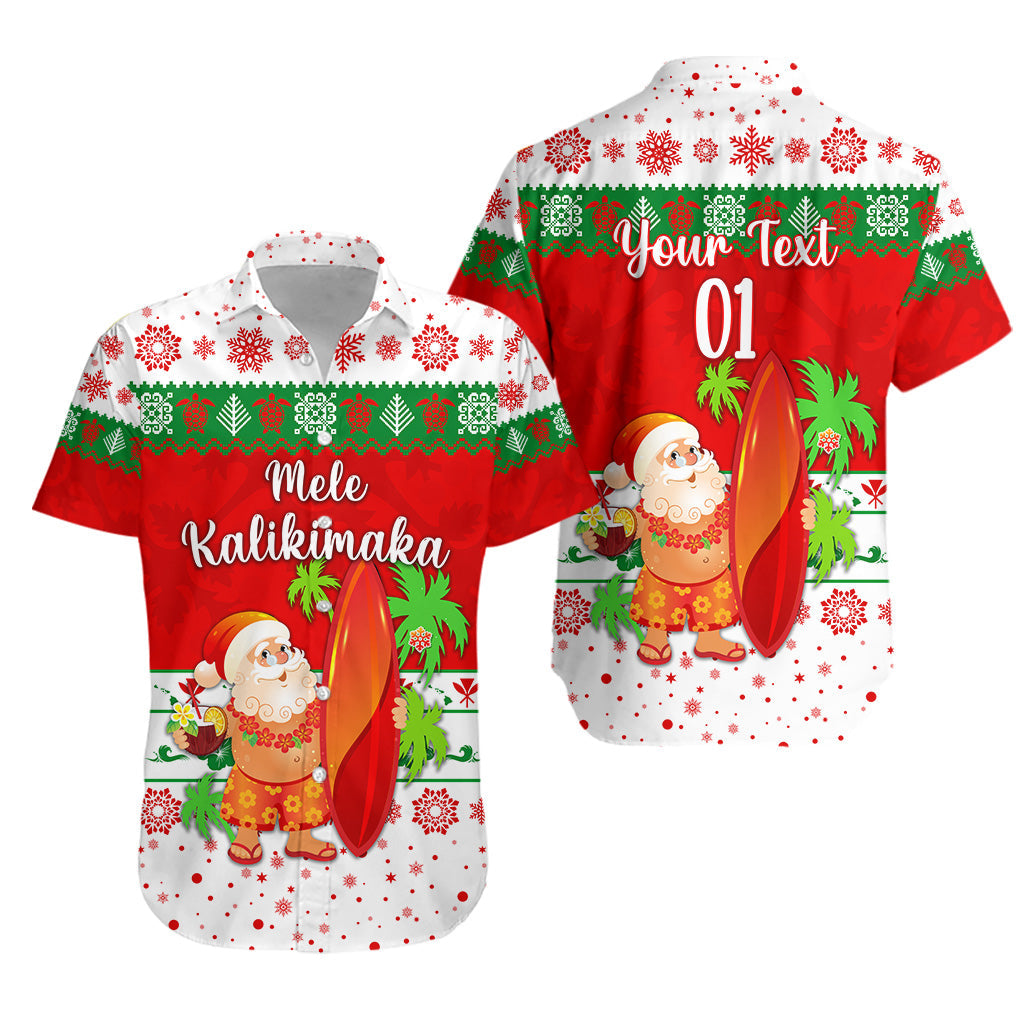 Custom Personalised Hawaii Christmas Hawaiian Shirt Santa Claus Surfing Simple Style - White