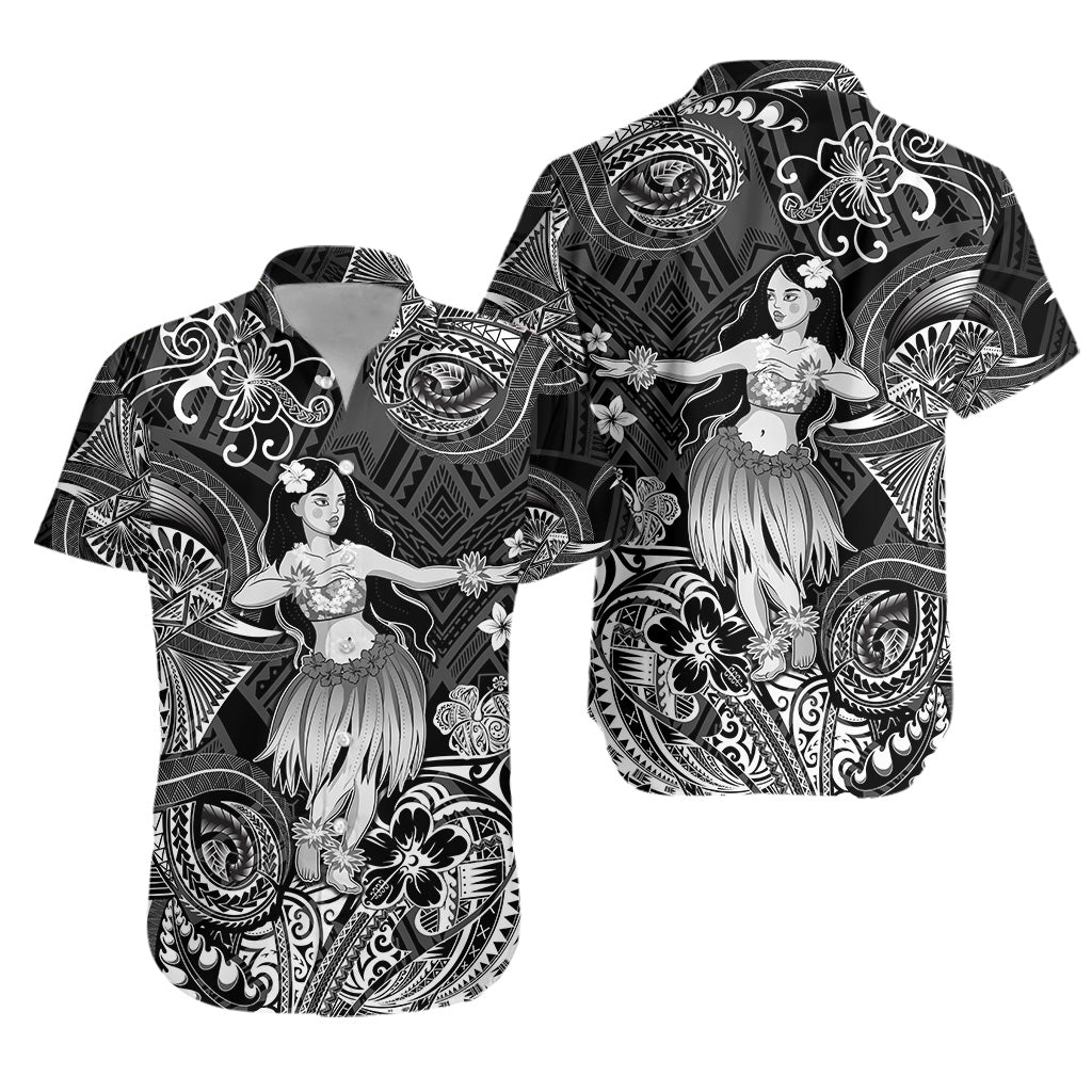 Hawaii Hula Girl Polynesian Hawaiian Shirt Unique Style - Black
