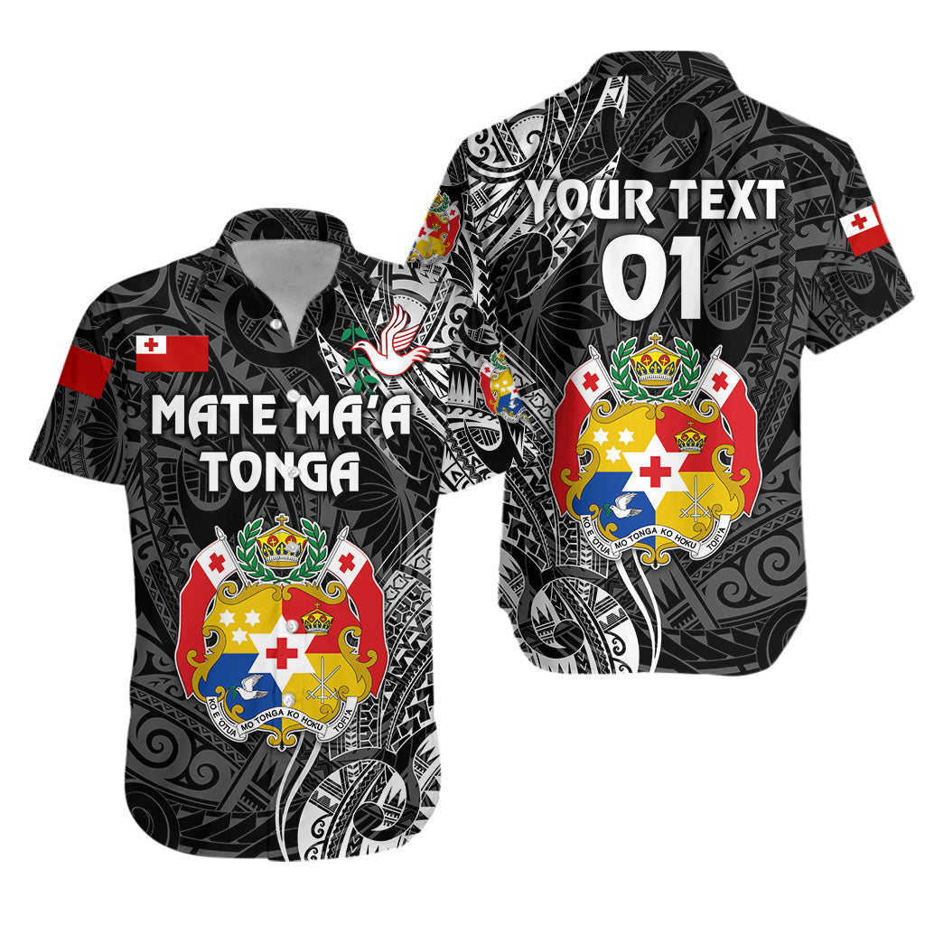 Custom Personalised Tonga Coat Of Arms Hawaiian Shirt Simple Vibes - Black, Custom Text And Number