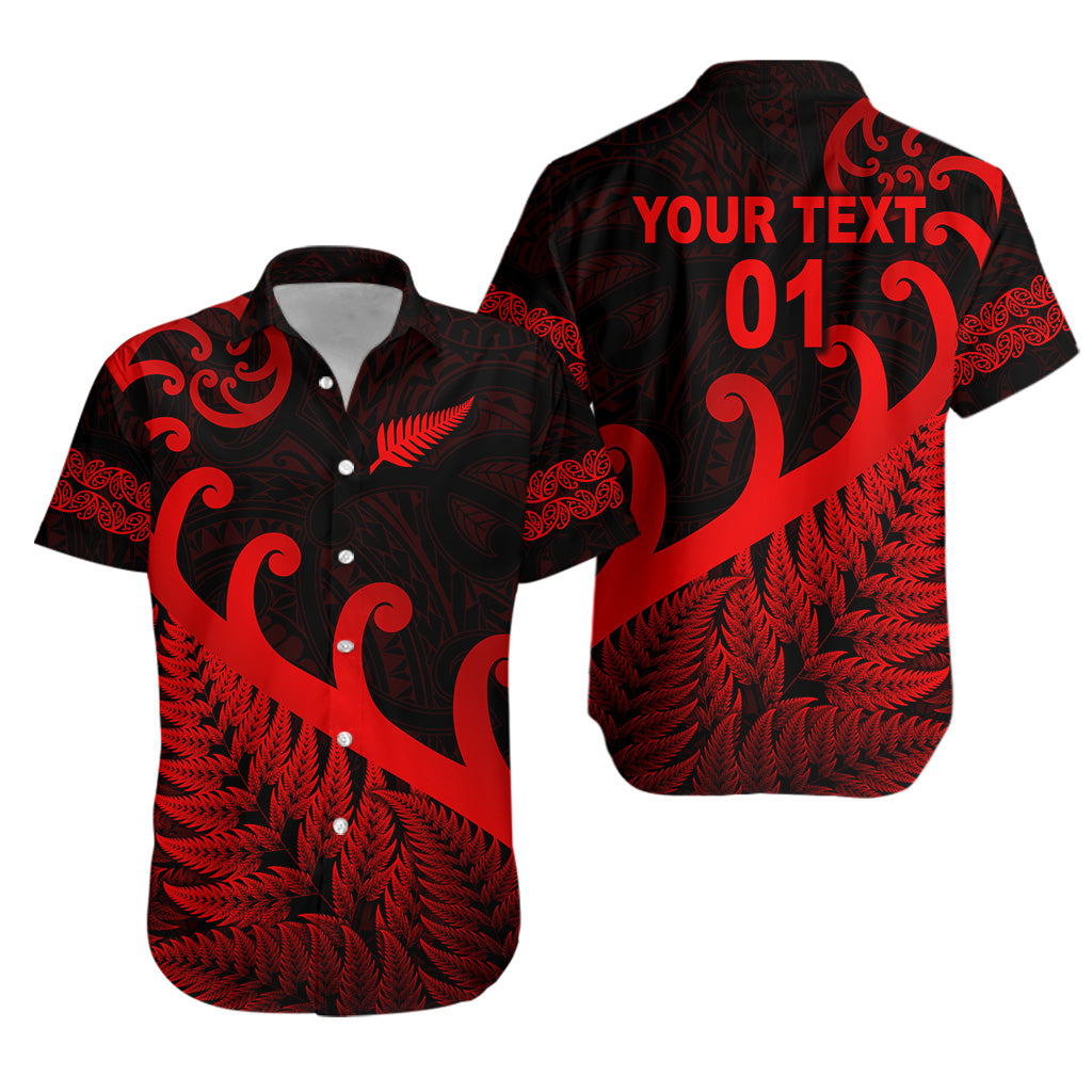 Custom Personalised New Zealand Rugby Maori Hawaiian Shirt Silver Fern Koru Vibes - Red