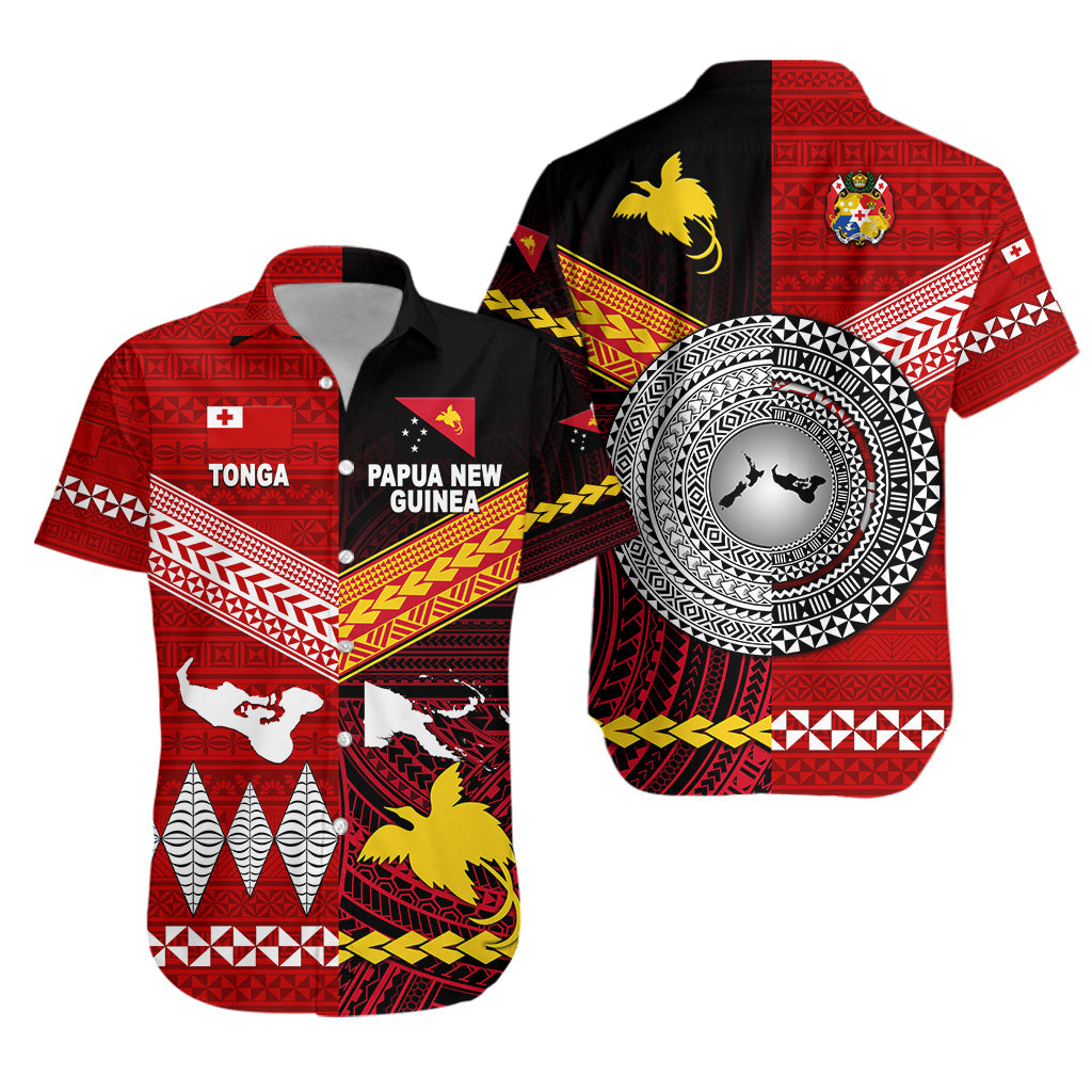 Papua New Guinea And Tonga Hawaiian Shirt Polynesian Together - Red