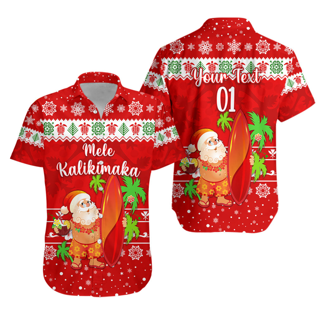 Custom Personalised Hawaii Christmas Hawaiian Shirt Santa Claus Surfing Simple Style - Red