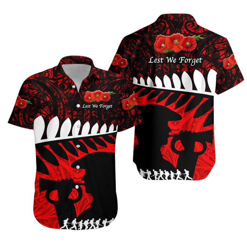 New Zealand Maori ANZAC Hawaiian Shirt Remembrance Soldier - Red