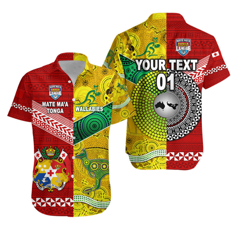 Custom Personalised Mate Ma'a Tonga Ngatu And Australia Wallabies Aboriginal Hawaiian Shirt Rugby Together