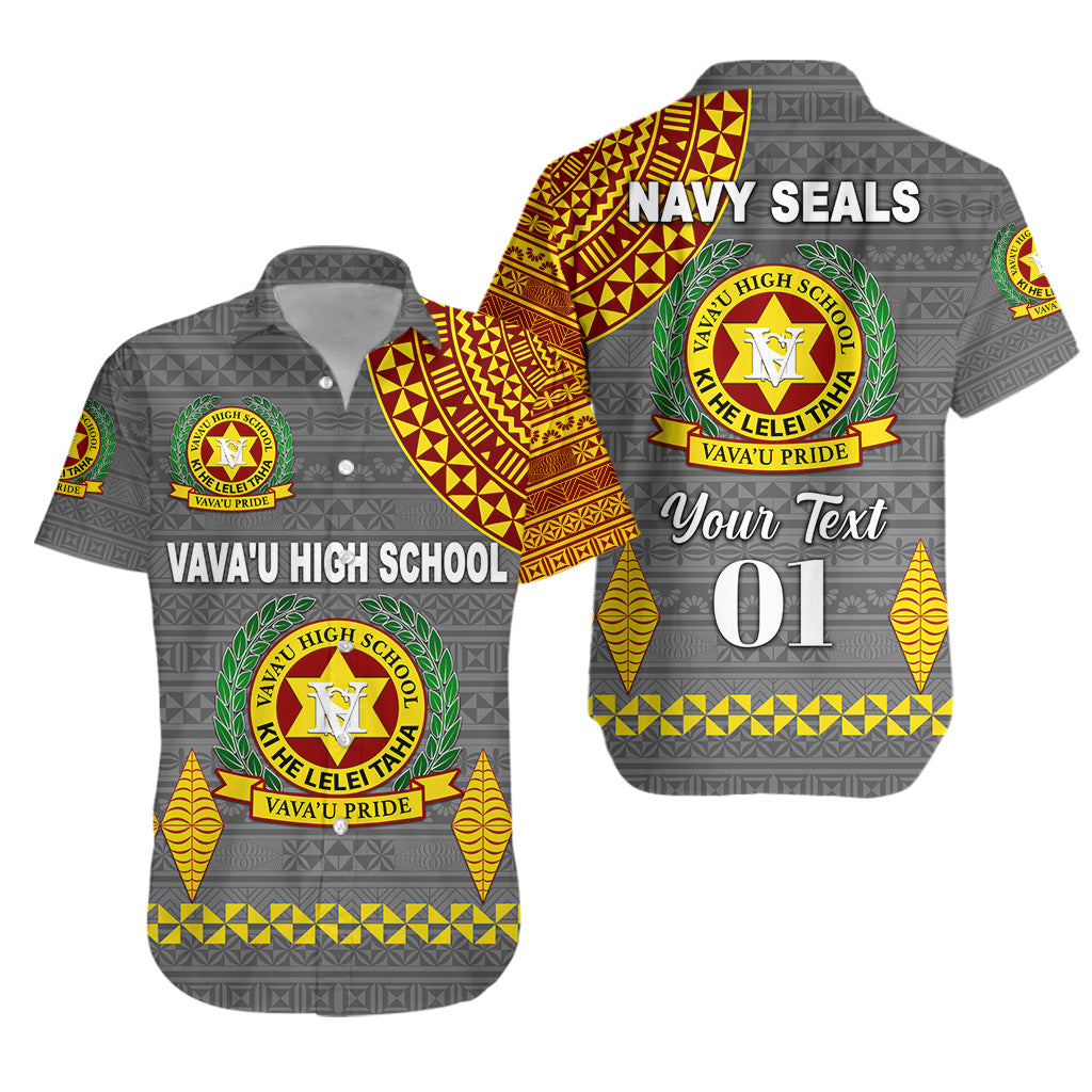 NAVY SEALS Tonga Vava'u High School Hawaiian Shirt Simple Style - Grey, Custom Text And Number