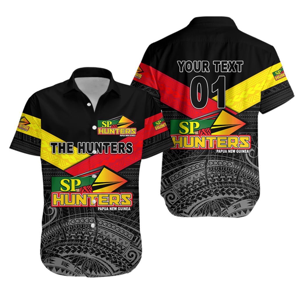 Custom Personalised Papua New Guinea SP Hunters Hawaiian Shirt Rugby Original Style - Black, Custom Text And Number