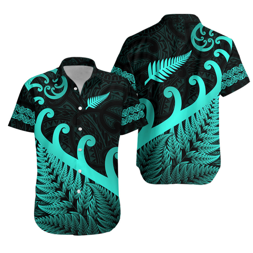 New Zealand Rugby Maori Hawaiian Shirt Silver Fern Koru Vibes - Turquoise
