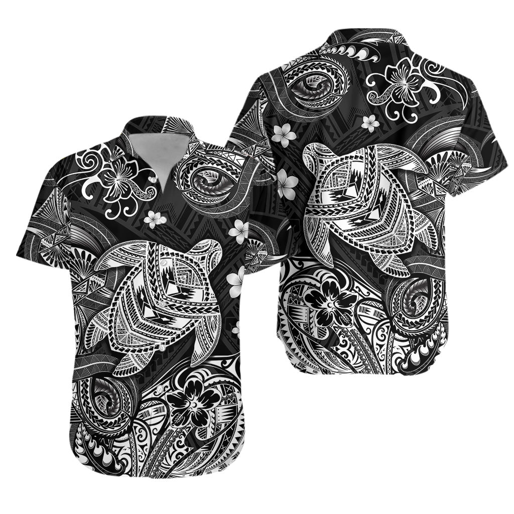 Hawaii Turtle Polynesian Hawaiian Shirt Plumeria Flower Unique Style - Black