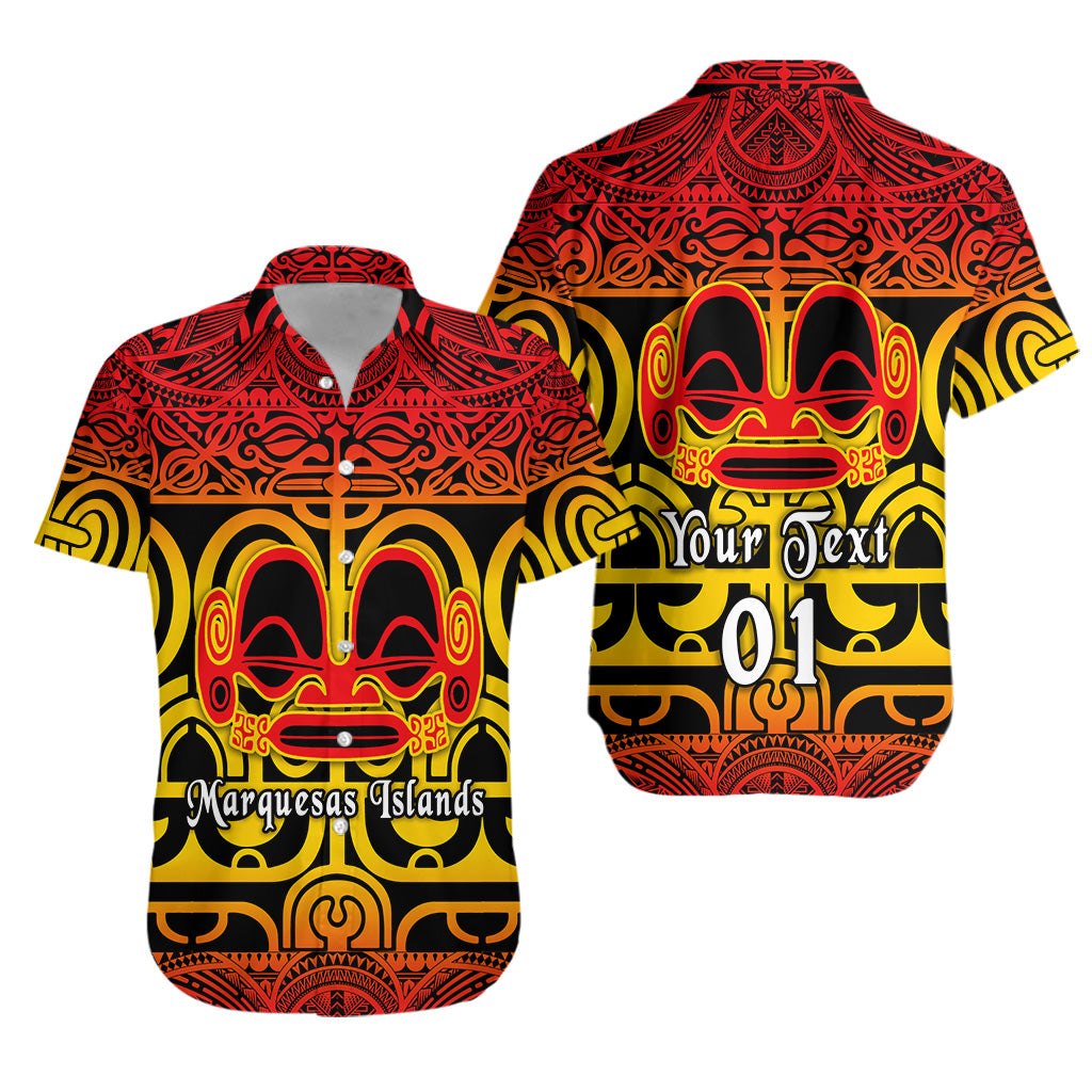 Custom Personalised Marquesas Islands Hawaiian Shirt Marquesan Tattoo Simple Style - Gradient Red