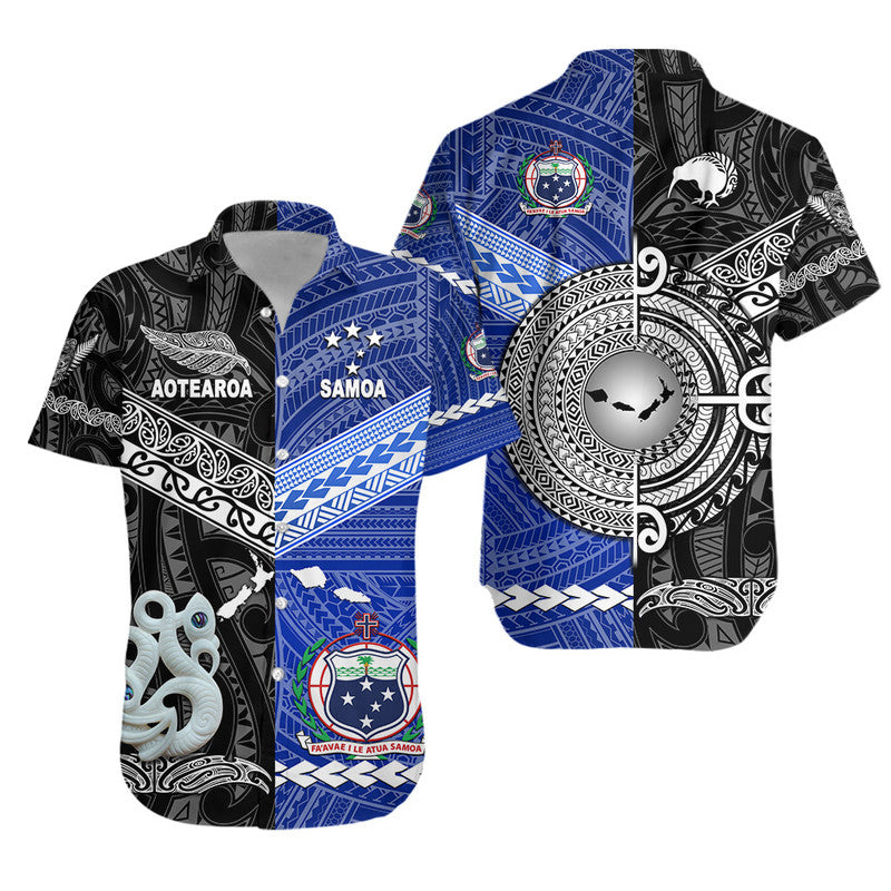 Samoa And New Zealand Hawaiian Shirt Together - Black
