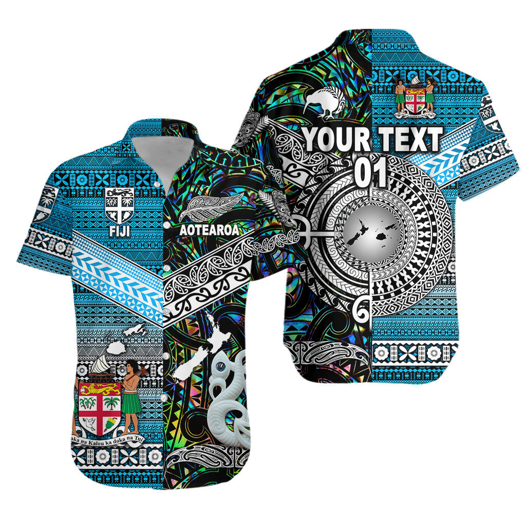 Custom Personalised New Zealand Maori Aotearoa Fiji Tapa Together Hawaiian Shirt - Green, Custom Text And Number