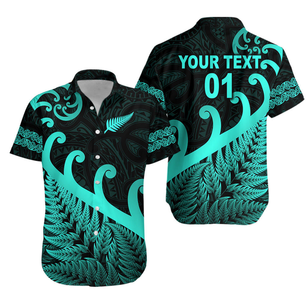 Custom Personalised New Zealand Rugby Maori Hawaiian Shirt Silver Fern Koru Vibes - Turquoise