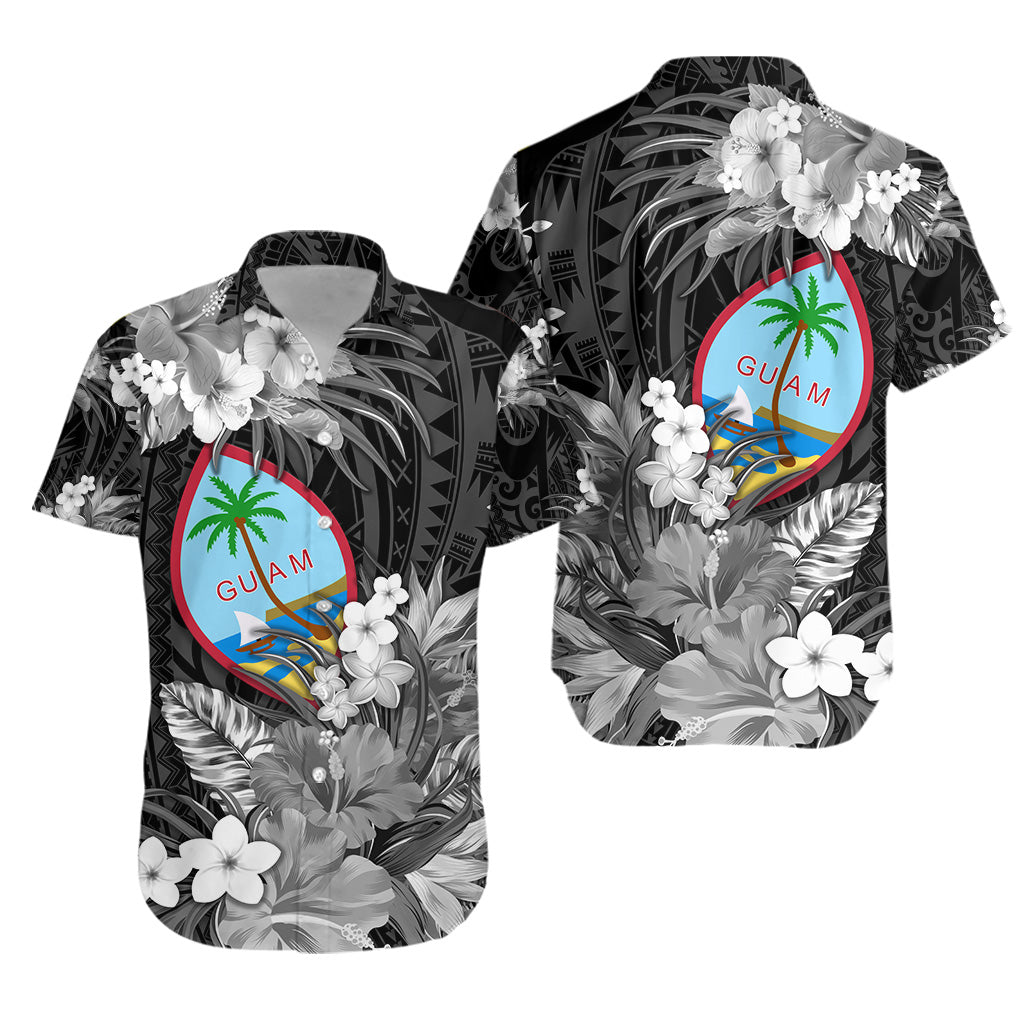 Guam Polynesian Hawaiian Shirt Tropical Flowers - Black