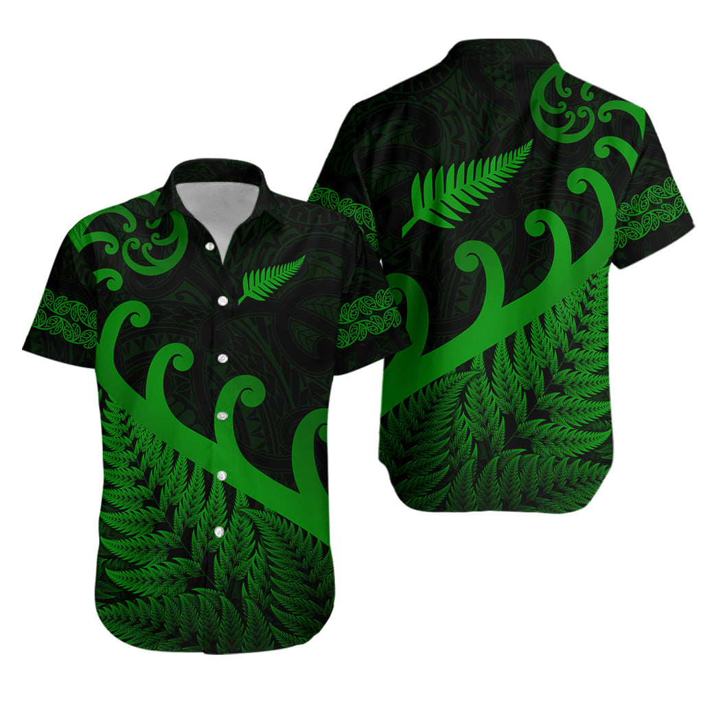 New Zealand Rugby Maori Hawaiian Shirt Silver Fern Koru Vibes - Green