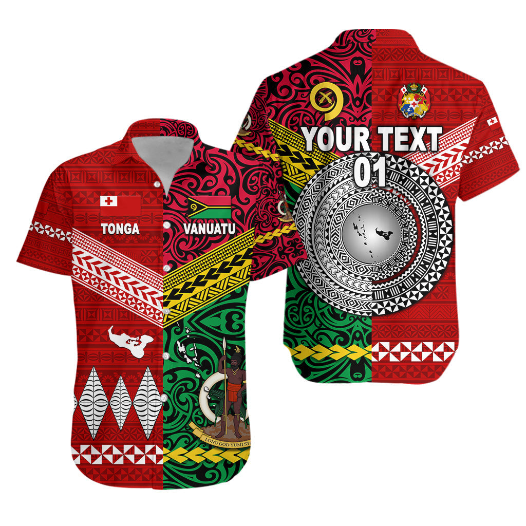Custom Personalised Vanuatu And Tonga Hawaiian Shirt Polynesian Together - Bright Red, Custom Text And Number