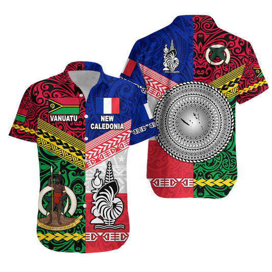 Vanuatu And New Caledonia Flag Style Hawaiian Shirt Together