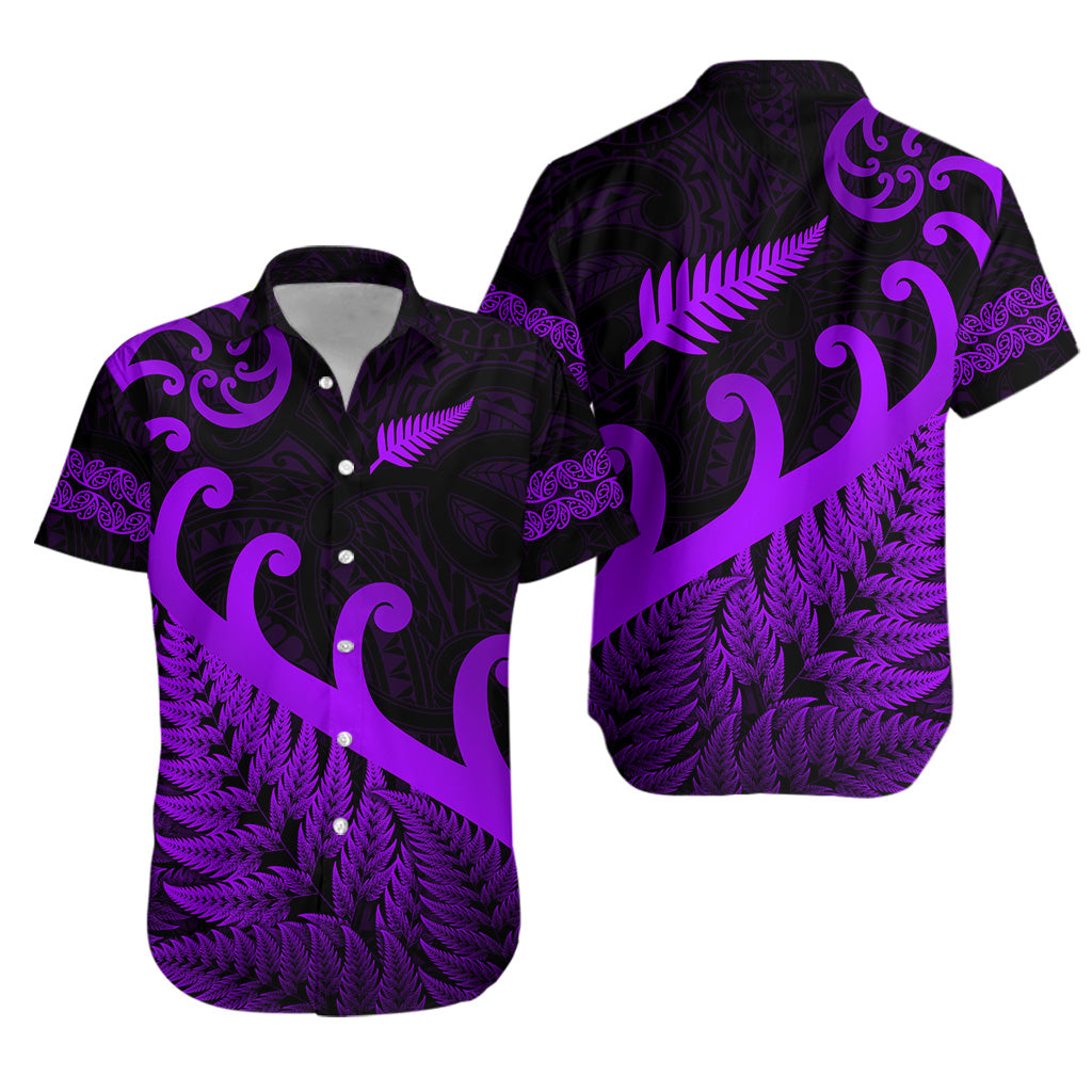 New Zealand Rugby Maori Hawaiian Shirt Silver Fern Koru Vibes - Purple