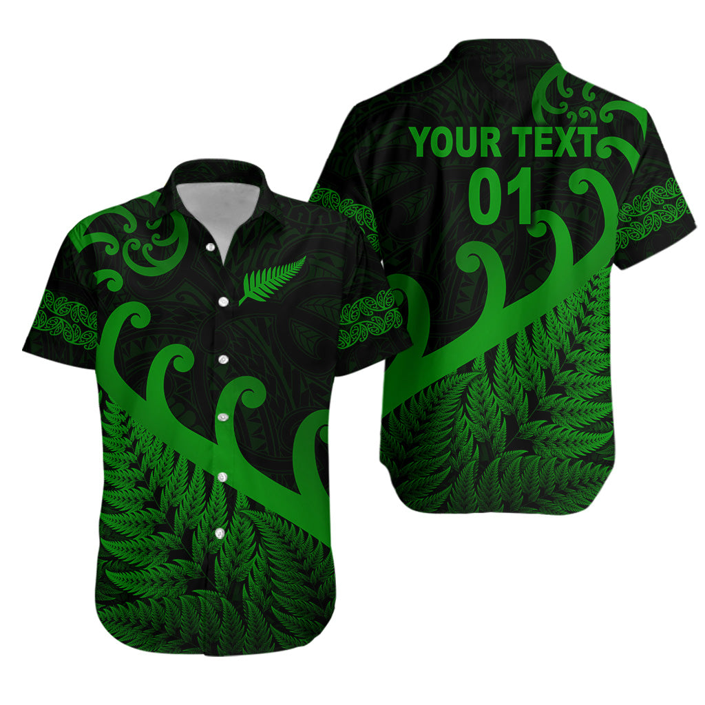 Custom Personalised New Zealand Rugby Maori Hawaiian Shirt Silver Fern Koru Vibes - Green