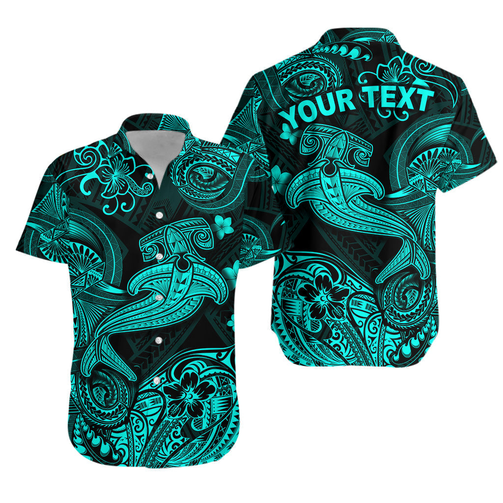 Custom Personalised Hawaii Hammer Shark Polynesian Hawaiian Shirt Unique Style - Turquoise