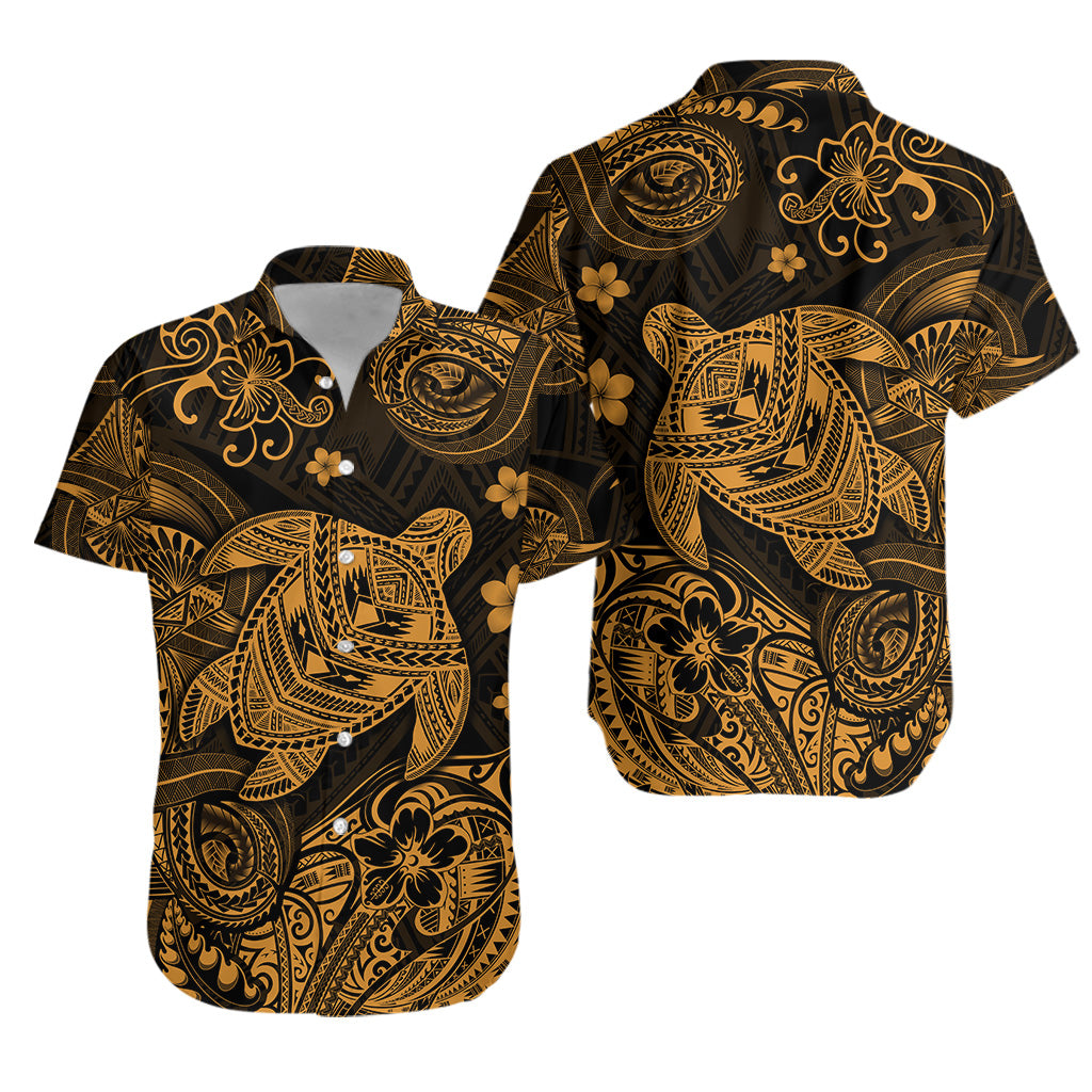 Hawaii Turtle Polynesian Hawaiian Shirt Plumeria Flower Unique Style - Gold