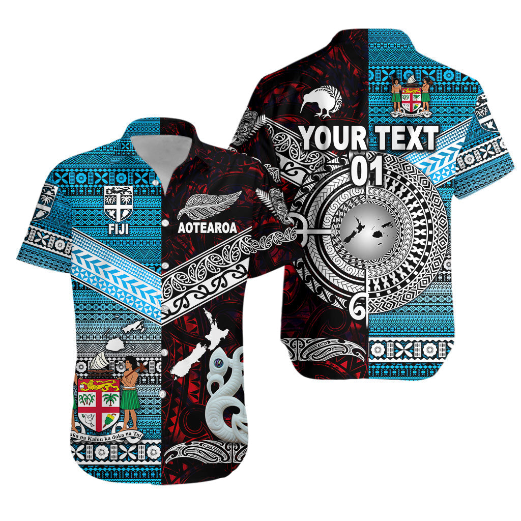 Custom Personalised New Zealand Maori Aotearoa Fiji Tapa Together Hawaiian Shirt - Red, Custom Text And Number