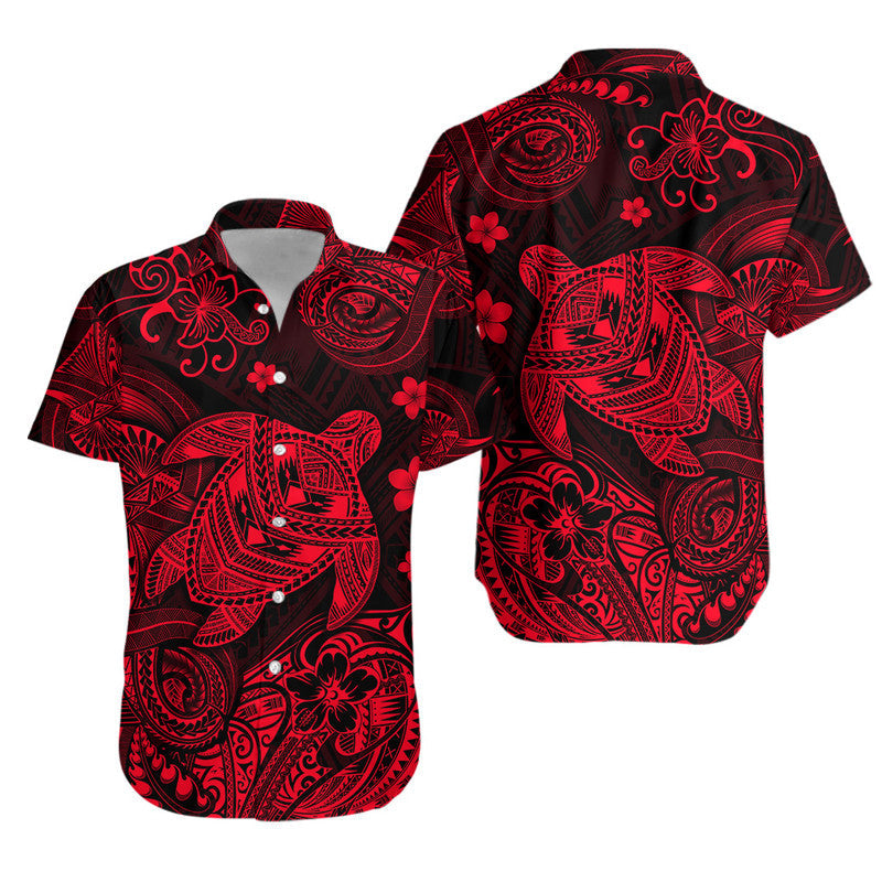 Hawaii Turtle Polynesian Combo Dress and Hawaiian Shirt Matching Couples Outfit Plumeria Flower Unique Style Red