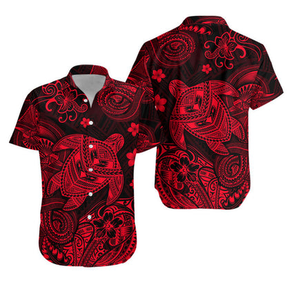 Hawaii Turtle Polynesian Combo Dress and Hawaiian Shirt Matching Couples Outfit Plumeria Flower Unique Style Red