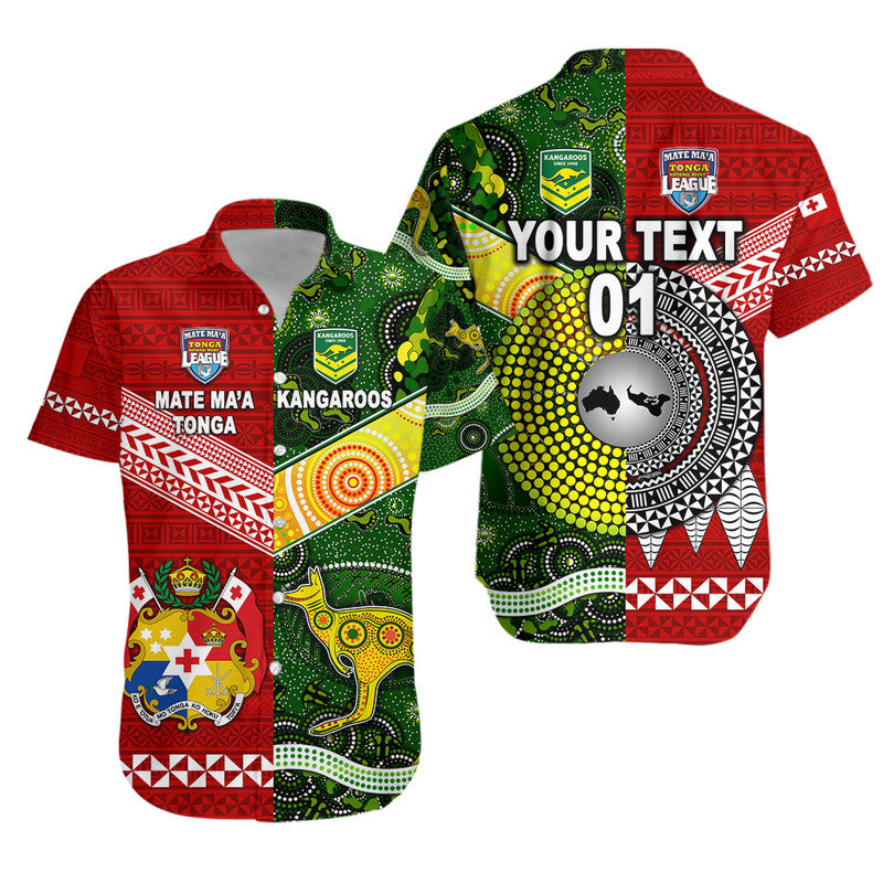 Custom Personalised Mate Ma'a Tonga Ngatu And Australia Kangaroos Aboriginal Hawaiian Shirt Rugby Together