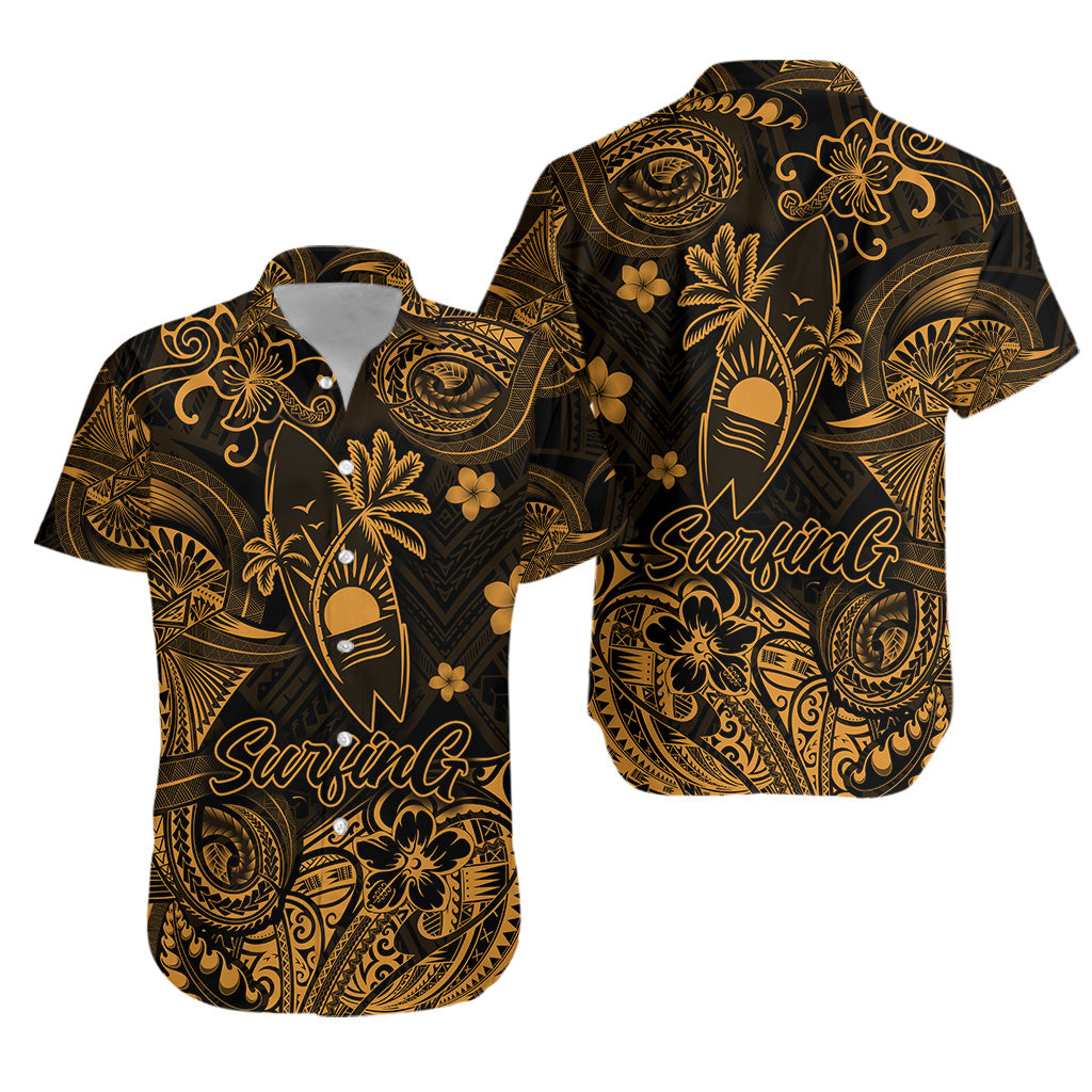Hawaii Surfing Polynesian Hawaiian Shirt Unique Style - Gold