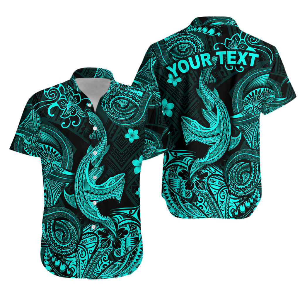 Custom Personalised Hawaii Angry Shark Polynesian Hawaiian Shirt Unique Style - Turquoise