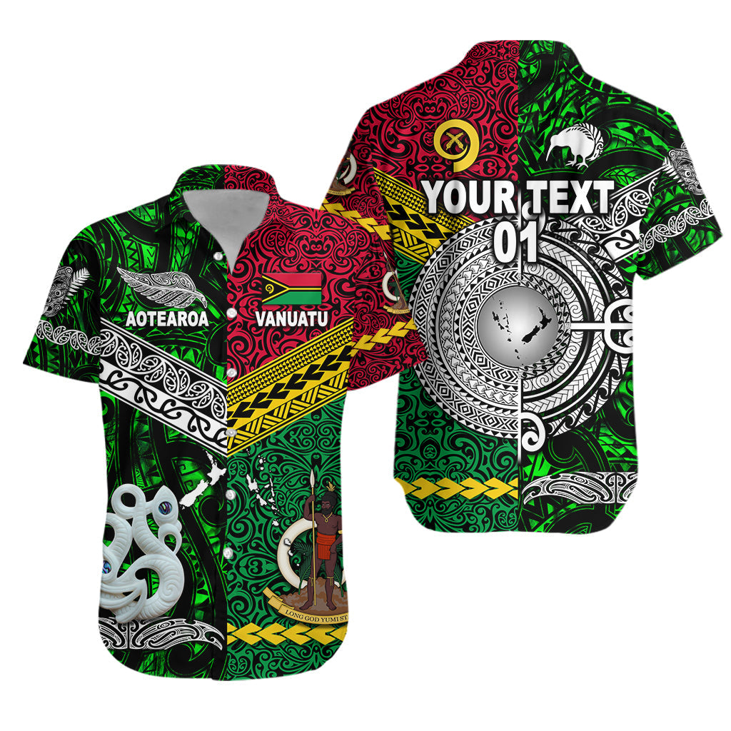 Custom Personalised Vanuatu And New Zealand Hawaiian Shirt Together - Green, Custom Text And Number