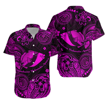 Hawaii State Fish: Humuhumu Nukunuku Apuaa Polynesian Combo Dress and Hawaiian Shirt Matching Couples Outfit Unique Style Pink