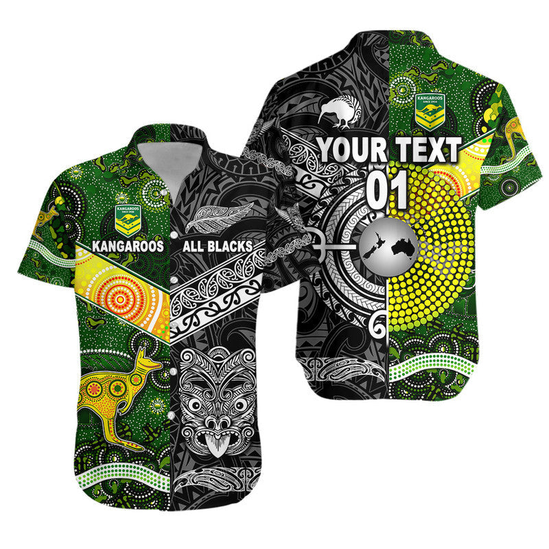 Custom Personalised New Zealand Maori All Black And Australia Kangaroos Aboriginal Hawaiian Shirt Rugby Together